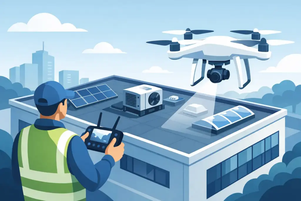 Drone inspectie van het dak van uw bedrijfspand