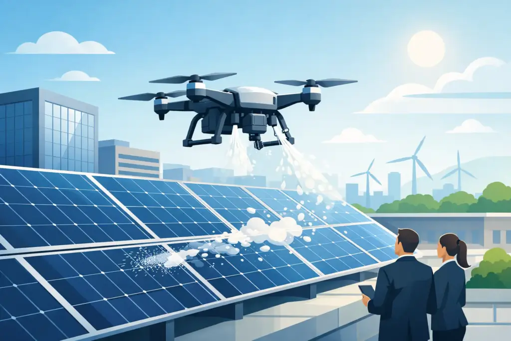 Drone schoonmaak zonnepanelen voor bedrijven