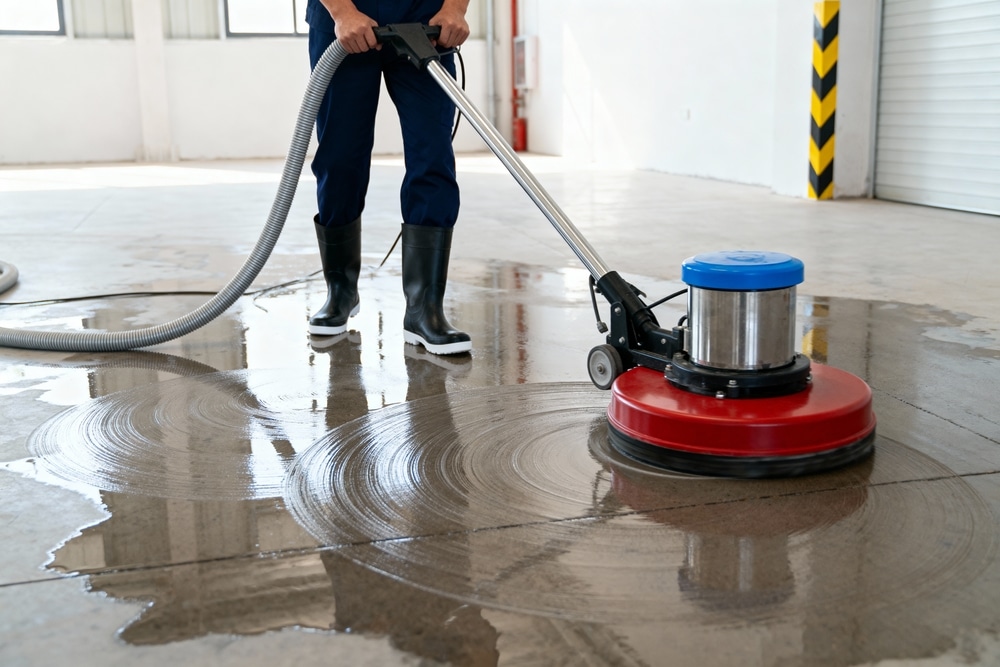 industriële vloerreiniging schrobmachine bedrijfshal